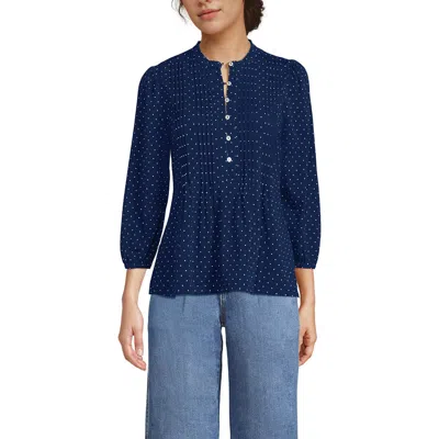 Lands' End Lightweight Jersey Button Pintuck Top In Blue