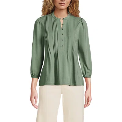 Lands' End Lightweight Jersey Button Pintuck Top In Green