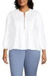 Lands' End Lightweight Jersey Button Pintuck Top In White