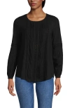 Lands' End Lightweight Jersey Lace Mix Long Sleeve Pintuck Top In Black