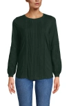 Lands' End Lightweight Jersey Lace Mix Long Sleeve Pintuck Top In Green
