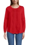 Lands' End Lightweight Jersey Lace Mix Long Sleeve Pintuck Top In Red