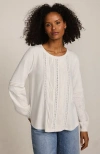 Lands' End Lightweight Jersey Lace Mix Long Sleeve Pintuck Top In White