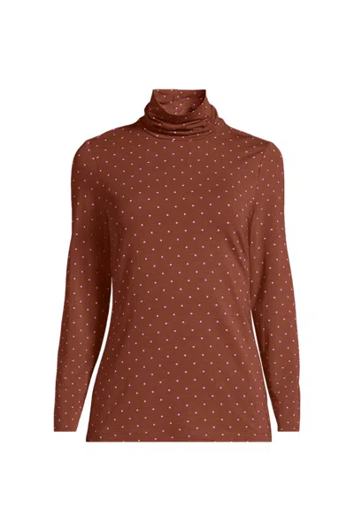 Lands' End Lightweight Jersey Long Sleeve Turtleneck In Brown