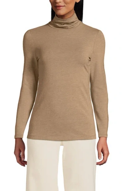Lands' End Lightweight Jersey Skimming Long Sleeve Turtleneck In Brown