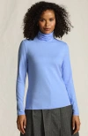 Lands' End Lightweight Jersey Skimming Long Sleeve Turtleneck In Blue