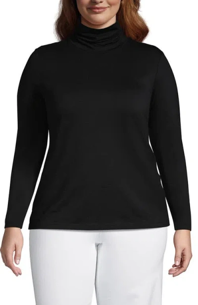 Lands' End Plus Size Lightweight Jersey Skimming Long Sleeve Turtleneck In Black