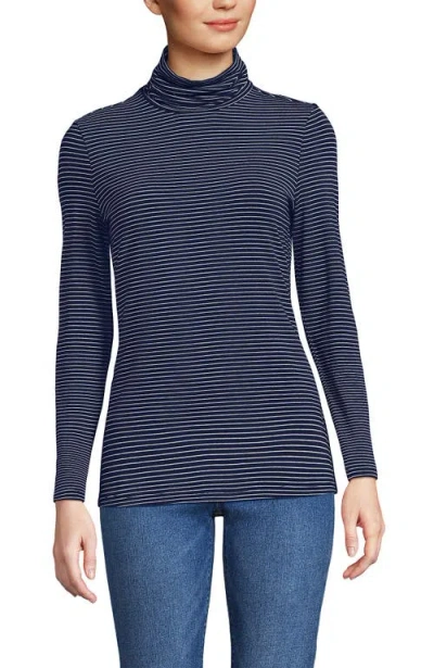 Lands' End Lightweight Jersey Skimming Long Sleeve Turtleneck In Blue