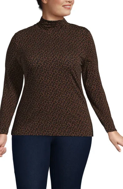 Lands' End Lightweight Jersey Skimming Long Sleeve Turtleneck In Brown