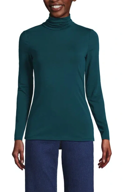Lands' End Lightweight Jersey Skimming Long Sleeve Turtleneck In Evening Teal
