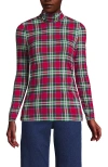 Lands' End Lightweight Jersey Skimming Long Sleeve Turtleneck In Heritage Red Plaid