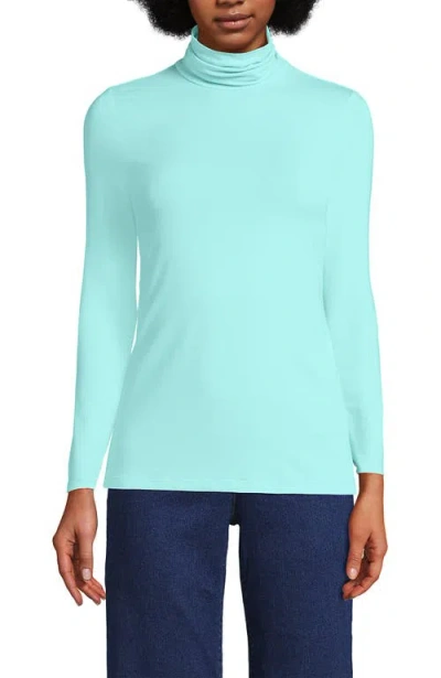 Lands' End Lightweight Jersey Skimming Long Sleeve Turtleneck In Pale Aqua Ice