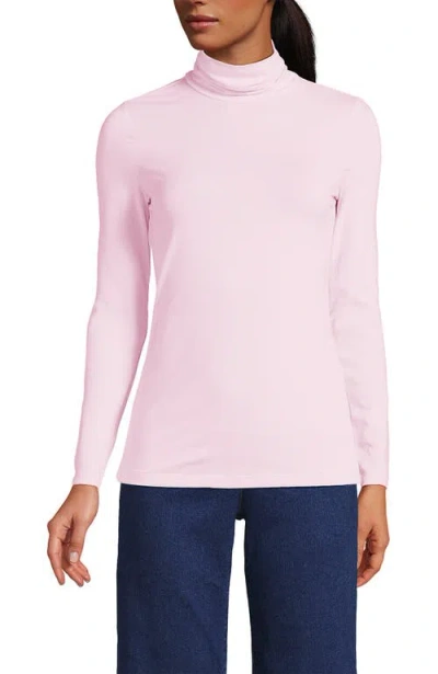 Lands' End Lightweight Jersey Skimming Long Sleeve Turtleneck In Pink Fog