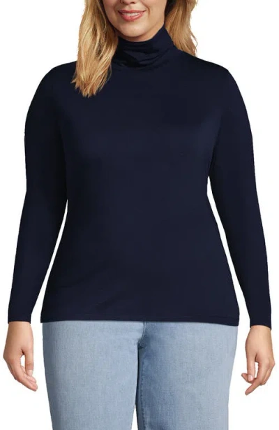 Lands' End Lightweight Jersey Skimming Long Sleeve Turtleneck In Radiant Navy