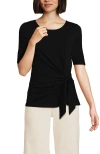 Lands' End Lightweight Jersey Tie Front Top In Black