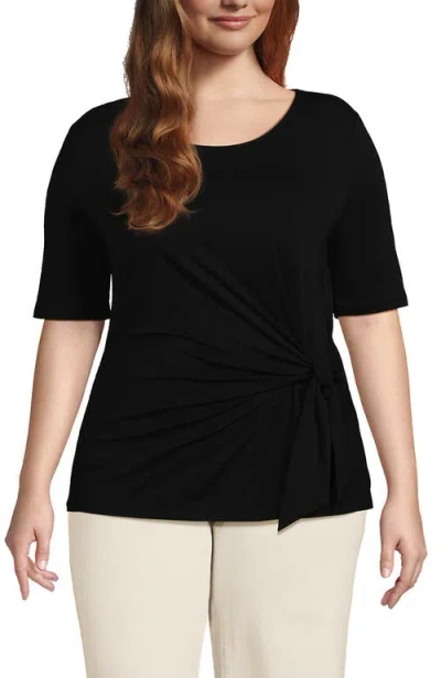 Lands' End Lightweight Jersey Tie Front Top In Black