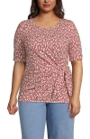 Lands' End Lightweight Jersey Tie Front Top In Dark Orange Floral Vines