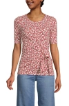 Lands' End Lightweight Jersey Tie Front Top In Dark Orange Floral Vines