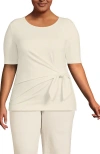 Lands' End Lightweight Jersey Tie Front Top In Fresh Ivory