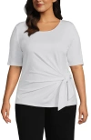 Lands' End Lightweight Jersey Tie Front Top In White
