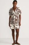 Lands' End Linen Above The Knee Puff Sleeve Dress In Brown