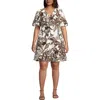 Lands' End Linen Above The Knee Puff Sleeve Dress In Gray