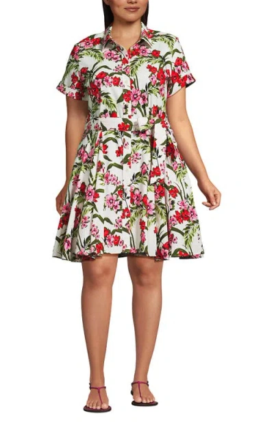Lands' End Linen Blend Button Front Dress With Godets In White