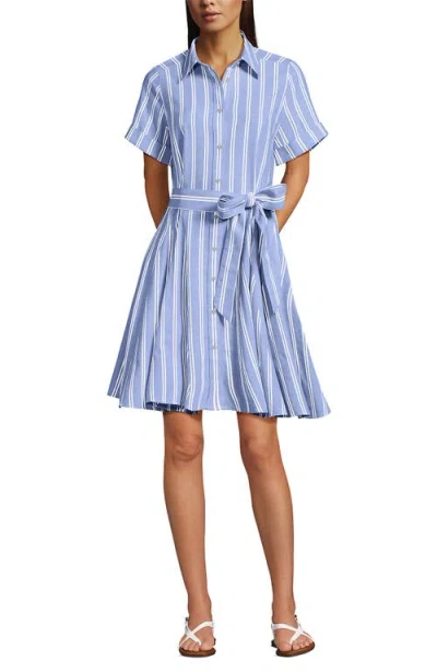 Lands' End Linen Blend Button Front Dress With Godets In Blue