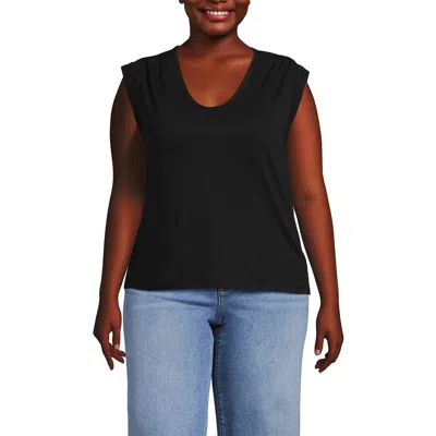 Lands' End Linen Blend Cap Sleeve Gathered Shoulder Tee