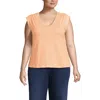 Lands' End Linen Blend Cap Sleeve Gathered Shoulder Tee In Orange