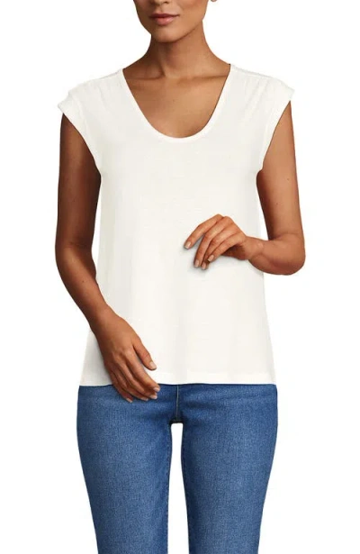 Lands' End Linen Blend Cap Sleeve Gathered Shoulder Tee In Ivory