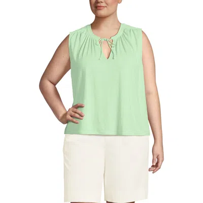 Lands' End Linen Blend Notch Neck Swing Tank Top In Green