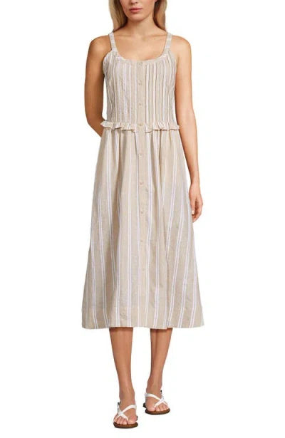 Lands' End Linen Blend Pintuck Tank Midi Dress In Gray