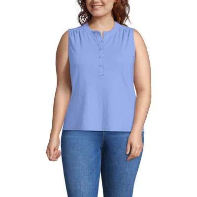 Lands' End Linen Blend Ruffle Trim Tank Top In Blue