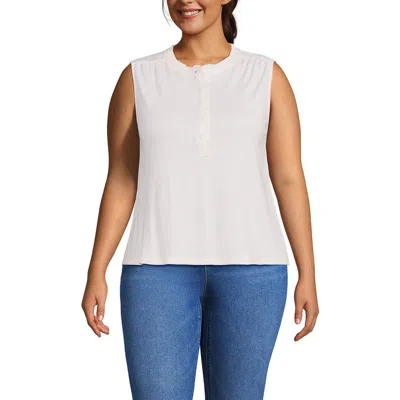 Lands' End Linen Blend Ruffle Trim Tank Top In White