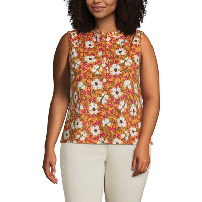 Lands' End Linen Blend Ruffle Trim Tank Top In Brown