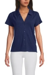 Lands' End Linen Blend Short Sleeve Button Front Polo Top In Multi