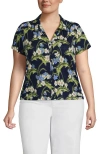 Lands' End Linen Blend Short Sleeve Button Front Polo Top In Multi