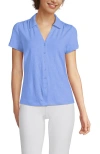 Lands' End Linen Blend Short Sleeve Button Front Polo Top In Multi