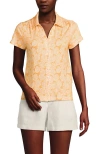 Lands' End Linen Blend Short Sleeve Button Front Polo Top In Orange