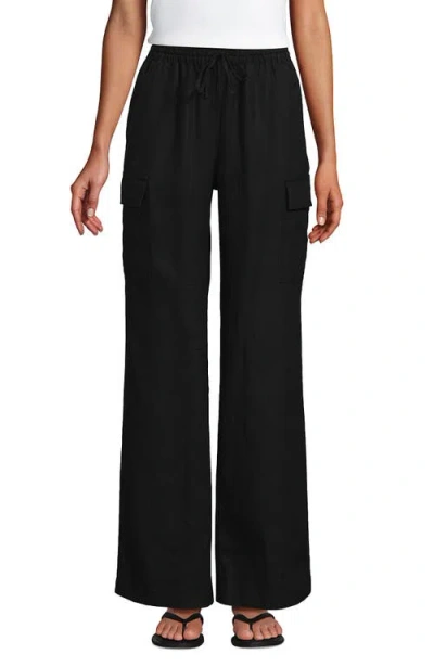 Lands' End Linen High Rise Elastic Back Wide Leg Cargo Pants