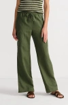 Lands' End Linen High Rise Elastic Back Wide Leg Cargo Pants