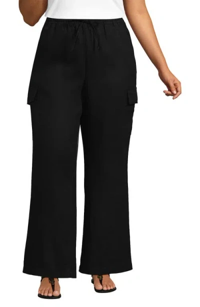 Lands' End Plus Size Linen High Rise Elastic Back Wide Leg Cargo Pants