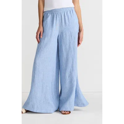 Lands' End Linen High Rise Palazzo Pants In Soft Blue Linen
