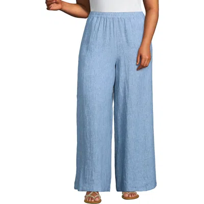 Lands' End Plus Size Linen High Rise Palazzo Pants In Soft Blue Linen