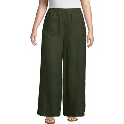 Lands' End Plus Size Linen High Rise Palazzo Pants In Washed Moss