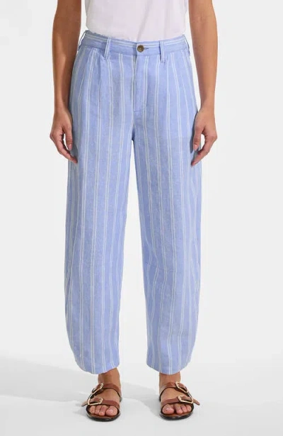 Lands' End Linen High Rise Pleated Barrel Leg Pants In Blue