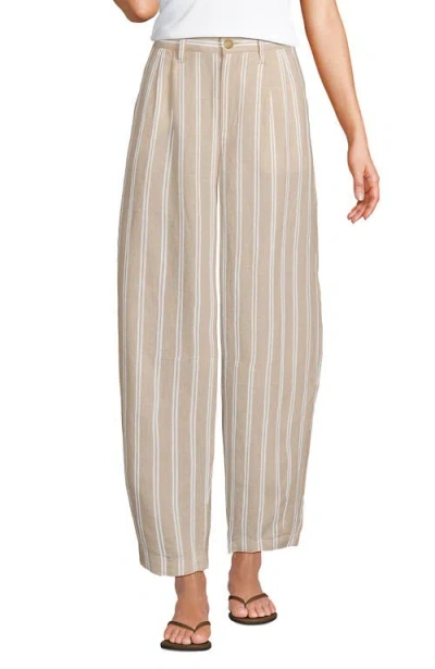 Lands' End Linen High Rise Pleated Barrel Leg Pants In Neutral