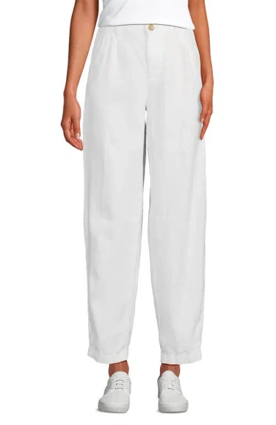 Lands' End Linen High Rise Pleated Barrel Leg Pants In White