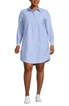 Lands' End Linen Long Sleeve Button Front Shirt Dress In Blue